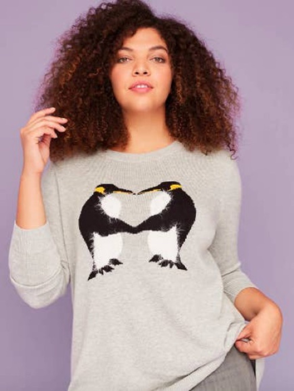 Lane Bryant Womens Plus Size 18/20 Lane Bryant Gray Sweater w/ Penguins Heart